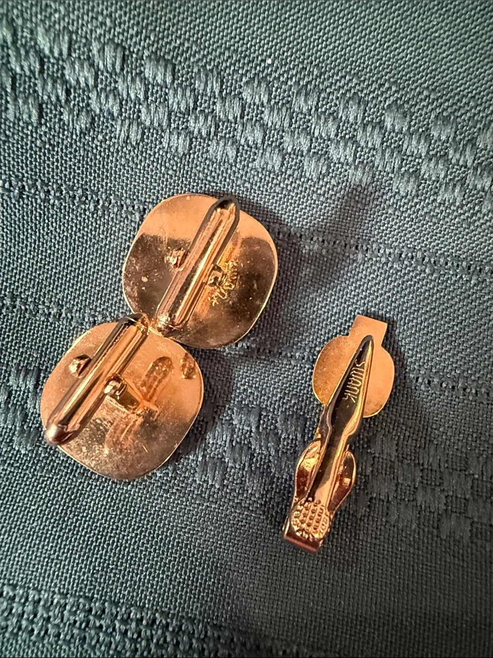 SWANK Gold-Tone Black Enamel 'H' Cufflinks and Tie Bar Set